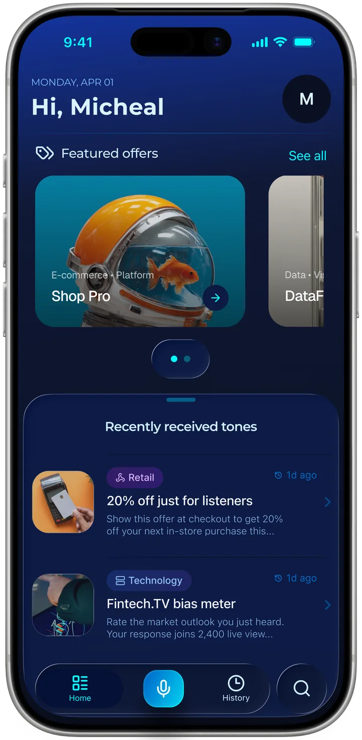 ADIO app home dashboard with received offers